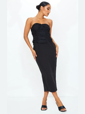 Black Bandeau Ruched Bust Detail Midi Dress