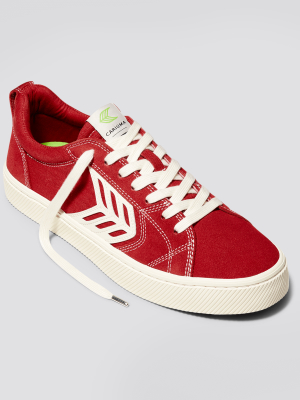 Catiba Pro Skate Samba Red Suede And Canvas Contrast Thread Ivory Logo Sneaker Women