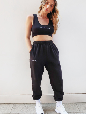 Prettylittlething Black Embroidered Jogger