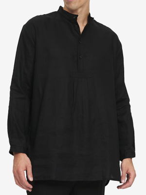 Men's Short Nightshirt Black Linen