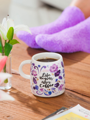 Cypress Home Ceramic Cup And Sock Gift Set, 12 Oz, Life Begins After Coffee