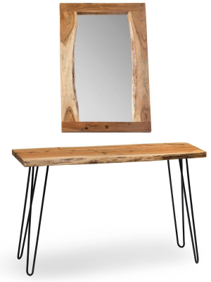 36" Hairpin Live Edge Console Table And Mirror Set Natural - Alaterre Furniture