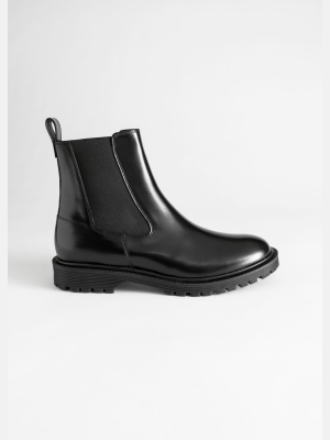 Glossy Leather Chelsea Boots
