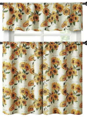 Kate Aurora Country Farmhouse Sunflower Garden Complete Kitchen Curtain Tier & Valance Set