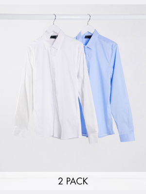 Asos Design 2 Pack Stretch Slim Fit Shirt Save