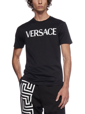 Versace Logo Embroidered Crewneck T-shirt