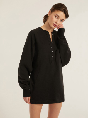 So Uptight French Terry Plunge Henley Sweatshirt Dress In Black