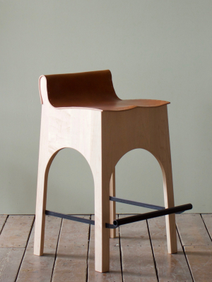 Jack Leather And Wood Stool - Tan