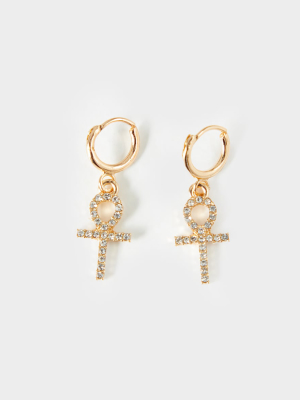 Gold Diamante Mini Ank Hoop Earrings