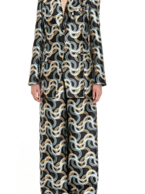 Pasta Print Silk Mikado Trousers In Black