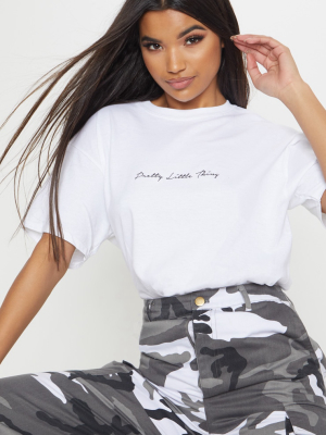 Prettylittlething White Slogan Oversized T Shirt