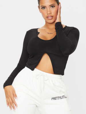 Shape Black Jersey Long Sleeve Cut Out Top