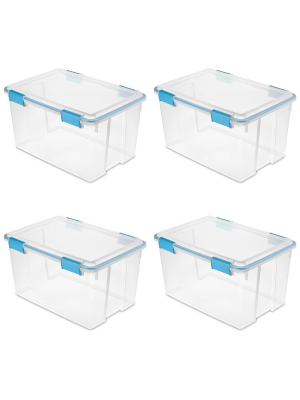 Sterilite 19344304 54 Quart Latched Gasket Plastic Storage Container (4 Pack)
