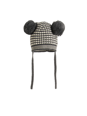 Bonnie Mob Chunky Knitted Hat With Pom Pom Ears - Monochrome