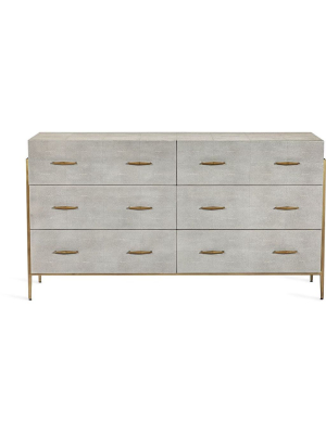 Interlude Home Morand 6 Drawer Chest - Sorrel Grey Sharkskin - Antique Brass