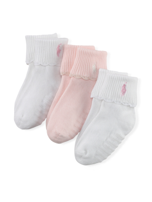 Scalloped-cuff Sock 3-pack