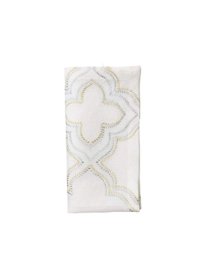 Kim Seybert Tangier Napkins In White, Gold, & Silver - Set Of 4