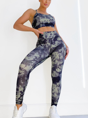 Khaki Acid High Rise Gym Leggings