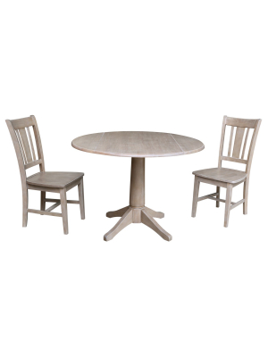 30.3" Jayden Round Top Pedestal Table With 2 Chairs Washed Gray Taupe - International Concepts