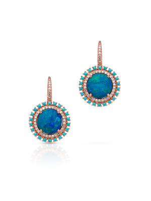 14kt Rose Gold Opal Turquoise Diamond Round Kai Earrings