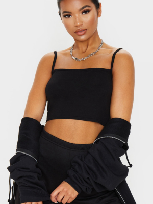 Black Strappy Jersey Crop Top