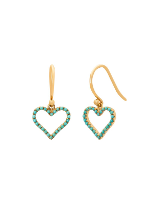 Heart Hanging Earrings - Turquoise