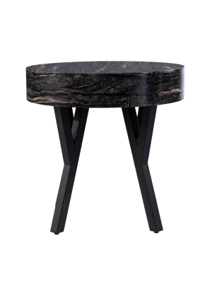 Masnan Round Faux Marble End Table Black - Aiden Lane