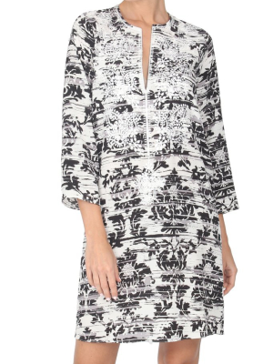 Embroidered Silk Crepe De Chine Printed Dress