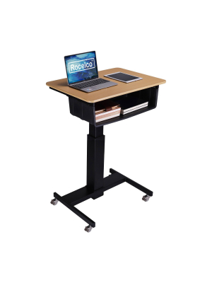 28" Height Adjustable Mobile School Standing Desk With Book Box Natural - Rocelco