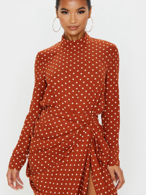 Terracotta Polka Dot High Neck Bodysuit