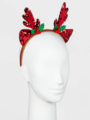 Sequined Antlers And Cat Ears With Holly Headband