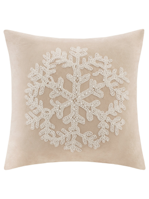 20"x20" Oversize Holiday Embroidered Snowflake Suede Square Throw Pillow Tan