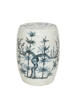 Magpie On Treetop Porcelain Garden Stool, Blue And White