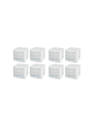 Sterilite Clearview Compact Portable 3 Storage Drawer Organizer Cabinet (8 Pack)