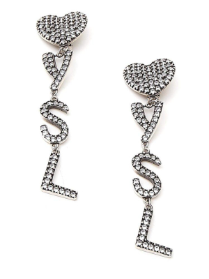 Saint Laurent Ysl Heart Crystal Earrings