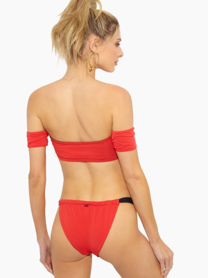 Color Block Cinch High Cut Bikini Bottom - Hibiscus Red & Black