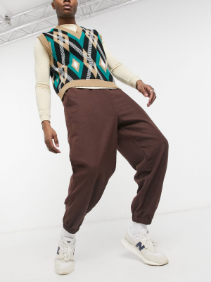 Asos Design Oversized Tapered Sweatpants In Wool-look In Tobacco