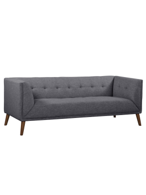 Hudson Mid-century Button-tufted Sofa In Dark Gray Linen And Walnut Legs - Armen Living