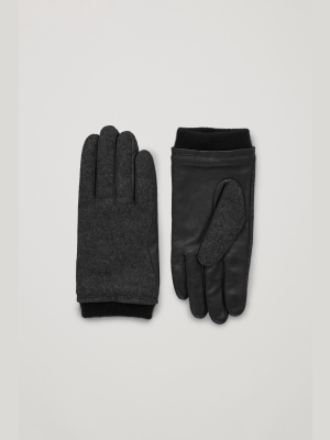 Woven-leather Contrast Panel Gloves