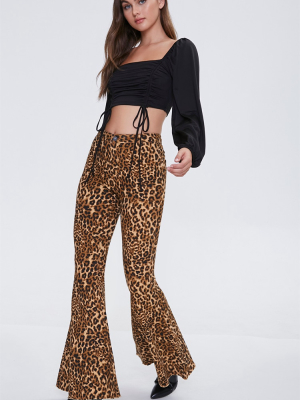 Leopard Print Frayed Flare Jeans