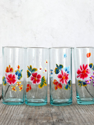 Painted Floral Drinking Glasses 12oz