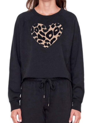 Sundry Leopard Heart Sweatshirt Black