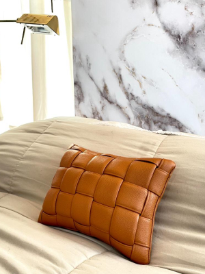 Koff Mini Woven Leather Pillow - Cognac