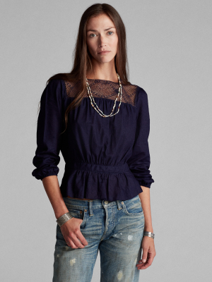 Lace-yoke Twill Blouse