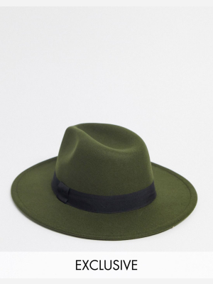 My Accessories London Exclusive Fedora With Buckle Detail In Khaki
