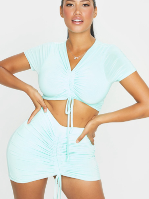 Shape Mint Slinky Ruched Front Crop Top