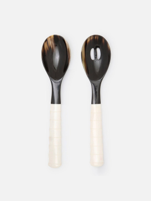 Blue Pheasant Halette Mixed Black Natural 2-piece Serving Spoon Set