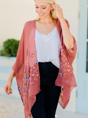 Get Inspired Copper Red Floral Embroidered Kimono