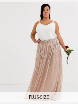 Maya Plus Bridesmaid Delicate Sequin Tulle Skirt In Taupe Blush