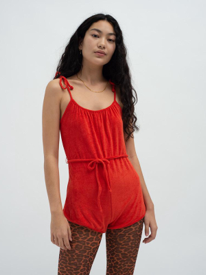 Towelling Playsuit Red